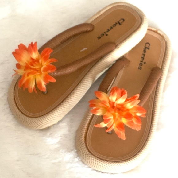 Women’s Brown and Tan Cherries platforms sandals - Picture 1 of 7